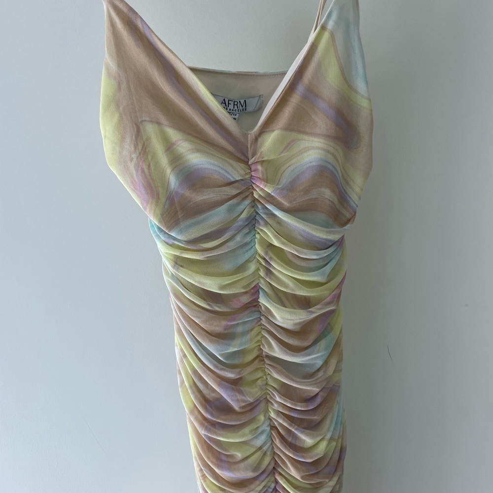 Afrm Ruched Mesh Midi Dress - Picture 2 of 3